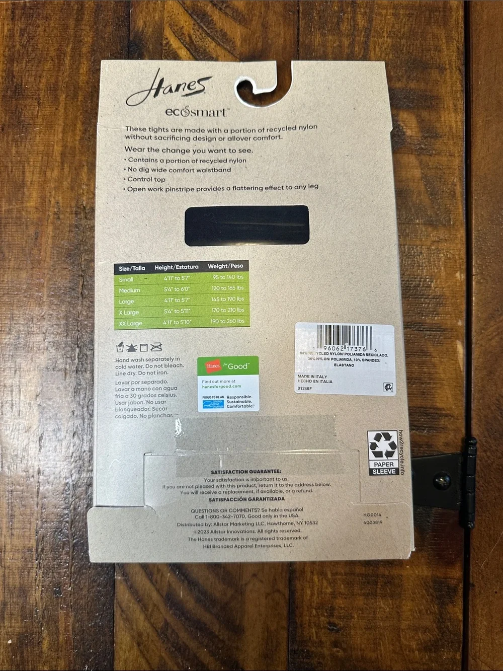 NWT Hanes EcoSmart Pinstripe Control Top Tights Black - XL
